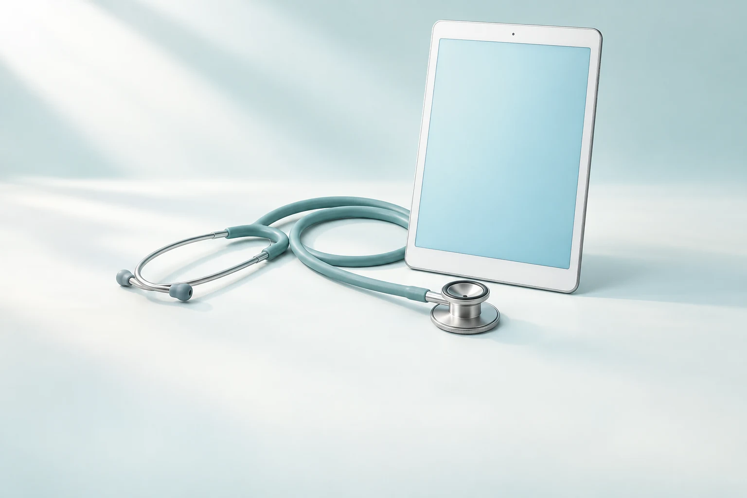 Estetoscopio y tablet, composición editorial de salud digital